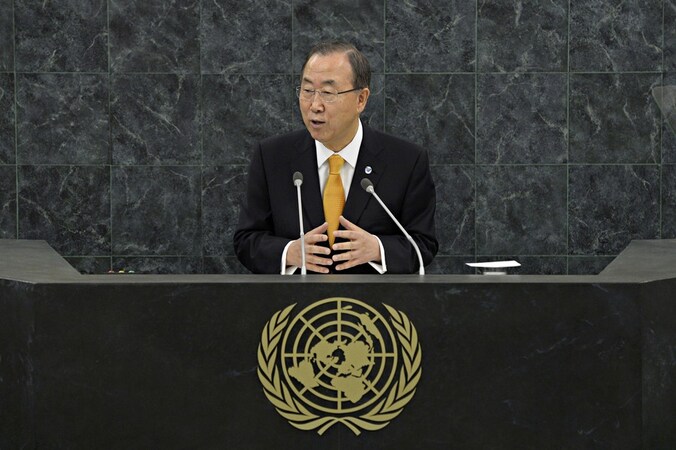 VN Secretaris-Generaal Ban Ki-Moon op de Algemene Vergadering in New York.