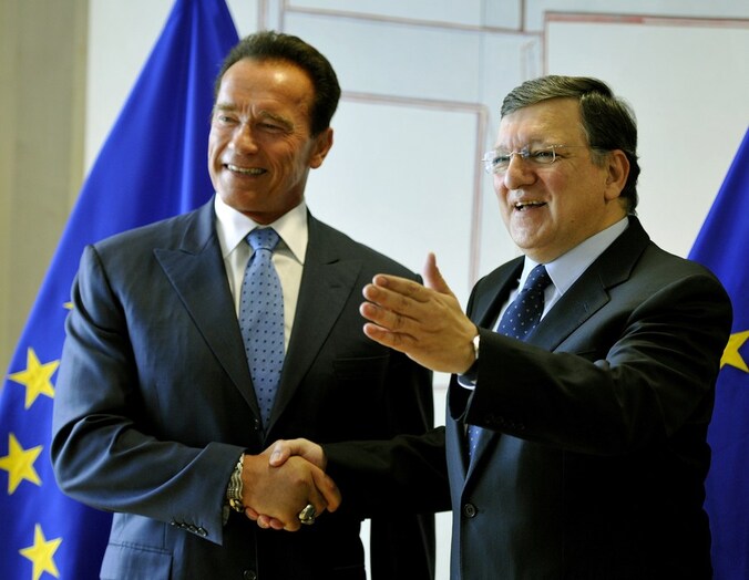 Arnold Schwarzenegger en Jose Manuel Barroso spraken elkaar vandaag in Brussel.