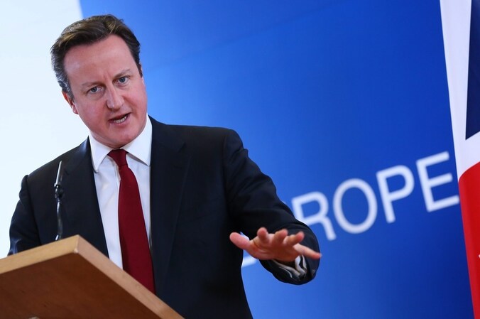 De Britse premier David Cameron geeft in Brussel een persconferentie over zijn visie op Europa.