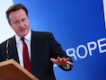 De Britse premier David Cameron geeft in Brussel een persconferentie over zijn visie op Europa.