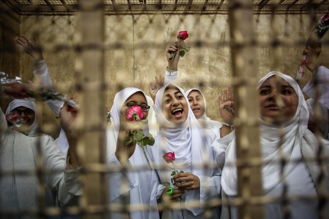 De Egyptische vrouwen die vandaag werden vrijgelaten.