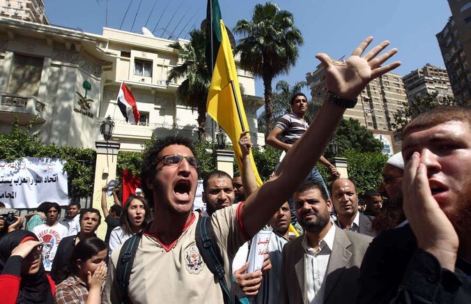 Egyptenaren protesteerden eerder deze week voor de Saoedische ambassade in Caïro.