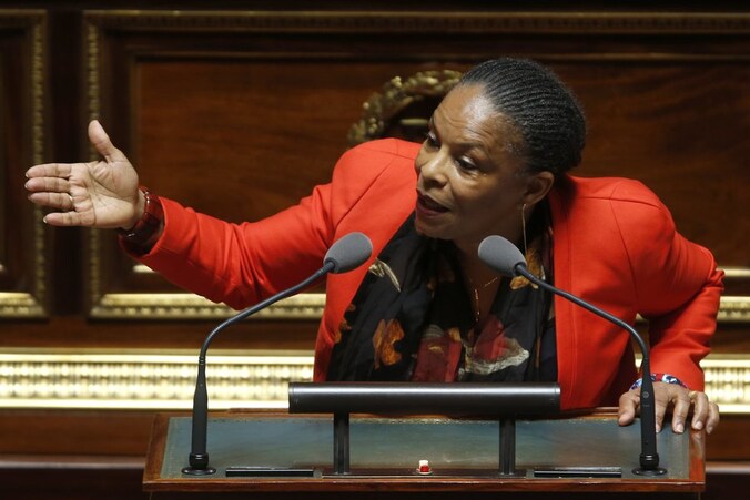 Frans minister van Justitie Christiane Taubira in de Franse Senaat.