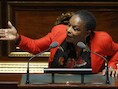 Frans minister van Justitie Christiane Taubira in de Franse Senaat.