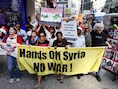 Protest in New York gisteren tegen het mogelijke militaire ingrijpen in Syrië.