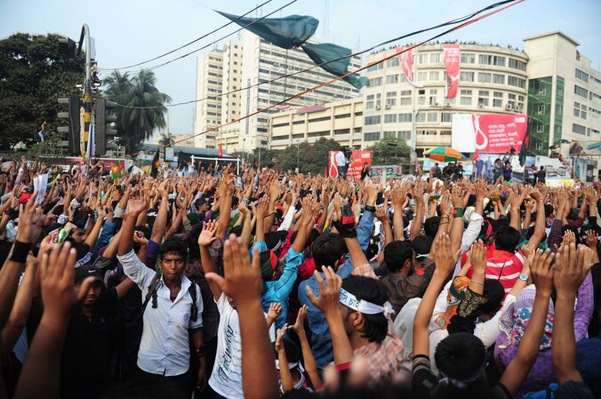 Een betoging in Dhaka enkele dagen geleden.