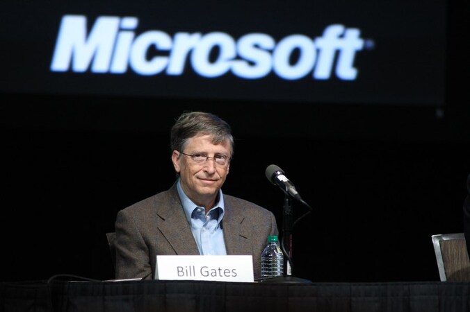 Bill Gates tijdens een vergadering voor de aandeelhouders van Microsoft.