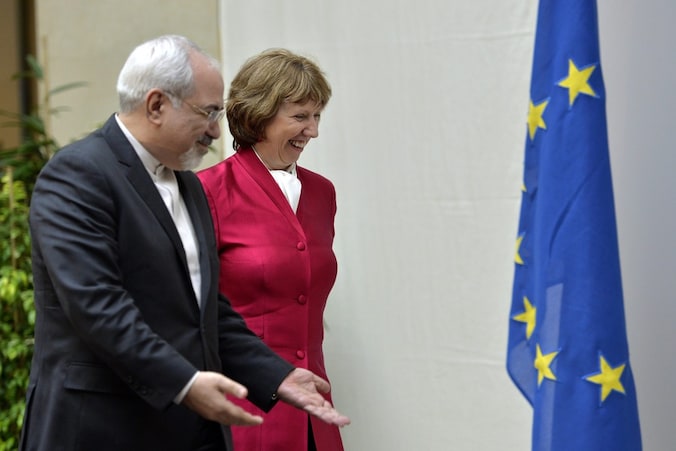 Europees buitenlandminister Catherine Ashton en Iraans minister van Buitenlandse Zaken Javad Zarif.