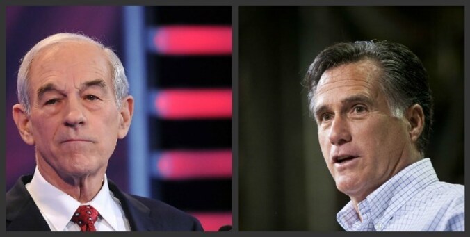 Ron Paul (links) en Mitt Romney zijn de koplopers in Iowa.