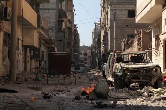 De verwoeste historische stad Aleppo.