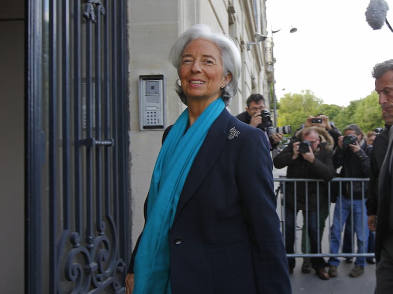 IMF-chef Christine Lagarde arriveert bij de rechtbank