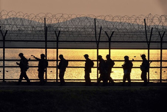 Zuid-Koreaanse soldaten bij de grens met Noord-Korea.