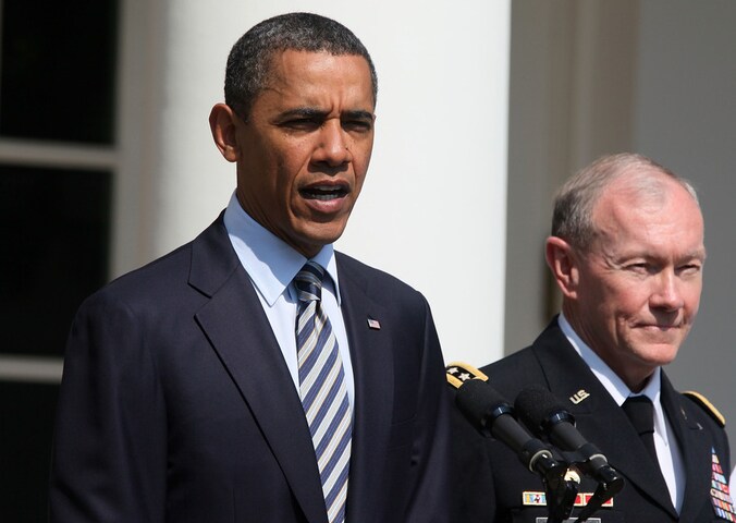 VS-president Barack Obama kondigt de benoeming aan van Martin Dempsey.