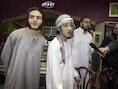 Leden van Sharia4Holland bij een persconferentie over de arrestatie Stephanie Djato in Molenbeek.