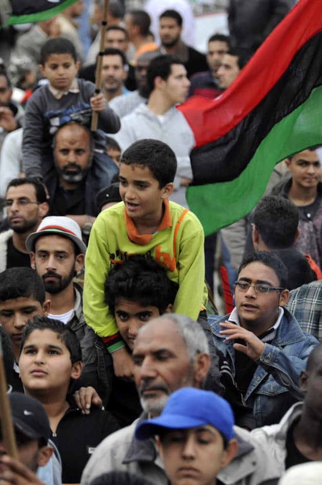 Libiërs protesteren tegen Kadhafi in Benghazi.