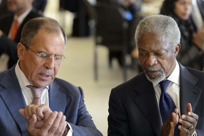 Sergej Lavrov &amp; Koffi Annan op Syrië-top
