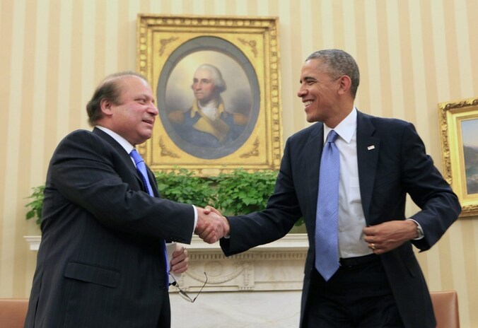 De Pakistaanse premier Sharif op bezoek in het Witte Huis bij president Obama.