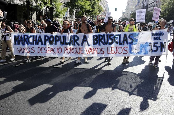 Indignados uit Madrid begonnen op 26 juli aan hun mars op Brussel.