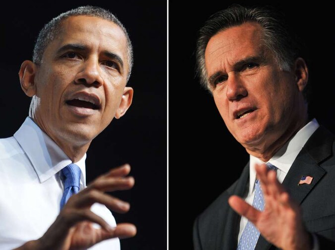 Presidentskandidaten Barack Obama en Mitt Romney.