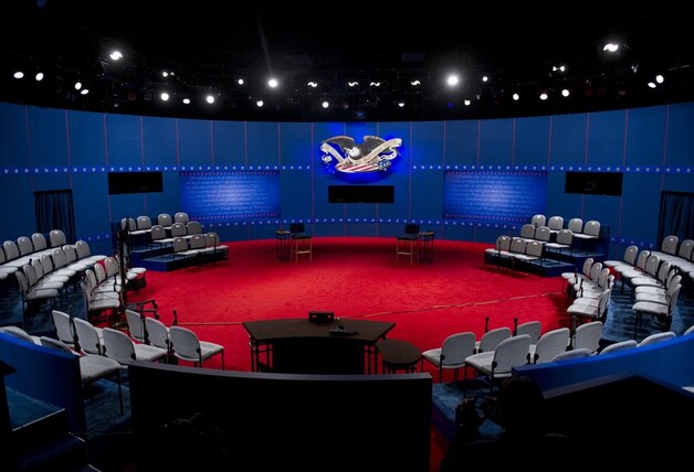 Het decor voor het tweede televisiedebat tussen Obama en Romney is alvast klaar.