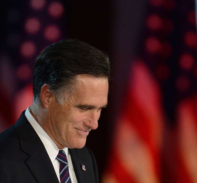 Mitt Romney bij zijn nederlaagspeech in Boston.