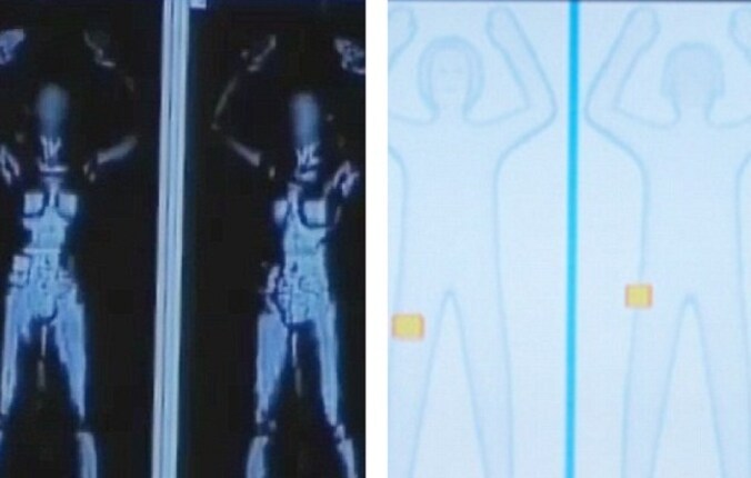 De nieuwe versie van de bodyscanners (rechts) is al veel minder onthullend.