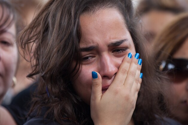 De begrafenis van Itzik Amsalem (49), één van de drie Israëli's die donderdag om het leven kwamen bij een raketaanval uit Gaza.