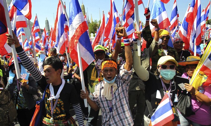 Thaise demonstranten in Bangkok.