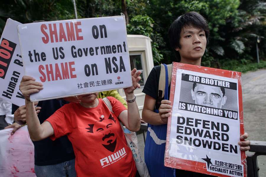 Betogers aan het Amerikaanse consulaat in Hongkong