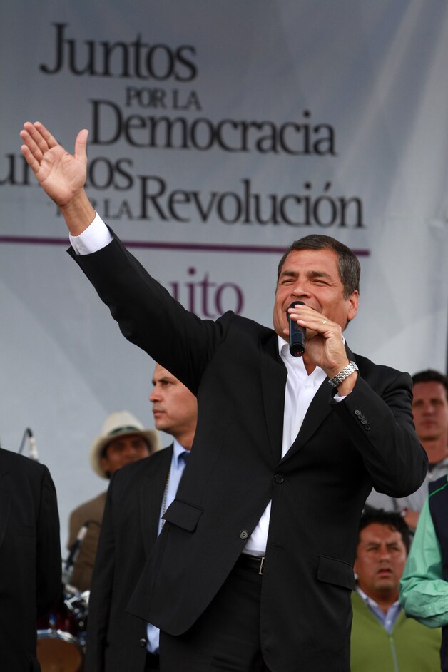 Rafael Correa, president van Ecuador, bleef uit protest tegen Amerika weg van de top in Colombia