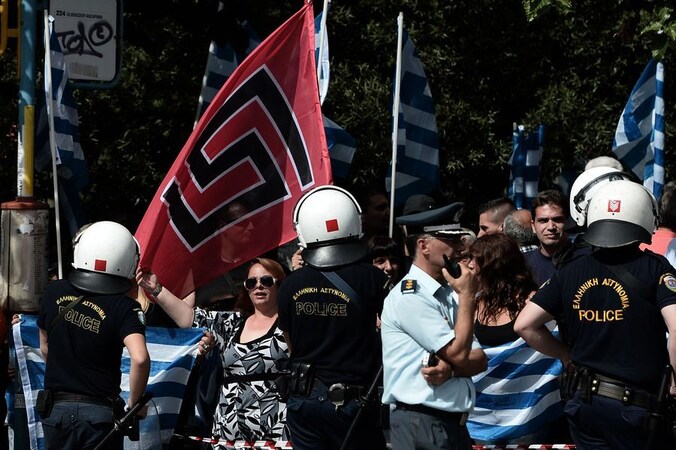 Protestactie eerder deze maand tegen de aanhouding van toplui van Gouden Dageraad