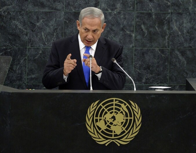 De Israëlische premier Benjamin Netanyahu op 1 oktober tijdens de jaarvergadering van de VN.
