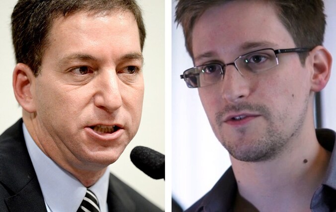Greenwald (links) kaartte de praktijken van de NSA aan op basis van documenten van Snowden (rechts).