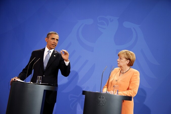 De Amerikaanse president Obama en de Duitse Bondskanselier Merkel.
