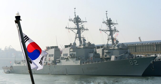 De USS Fitzgerald tijdens een gezamenlijke militaire oefening tussen de VS en Zuid-Korea.