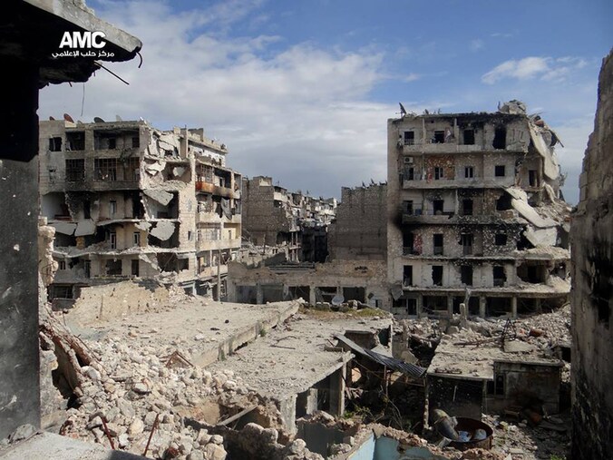 Verwoeste gebouwen in Aleppo.