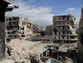 Verwoeste gebouwen in Aleppo.
