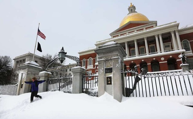 In Massachusetts ligt een dik pak sneeuw.
