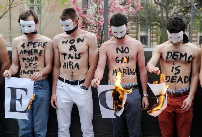 Anti-homohuwelijk Hommen in Toulouse tijdens een demonstratie.