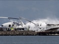 Het vliegtuigwrak na de crash op de luchthaven van San Francisco.