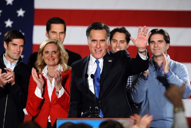 Mitt en Ann Romney met vier van hun vijf zonen.