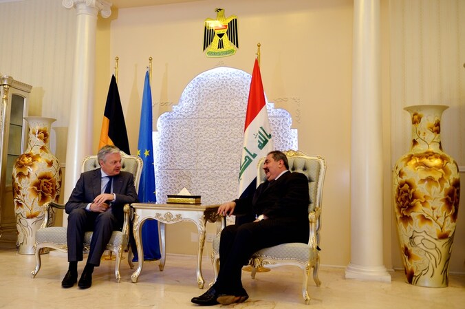Reynders in gesprek met zijn Iraakse ambtgenoot Zebari.