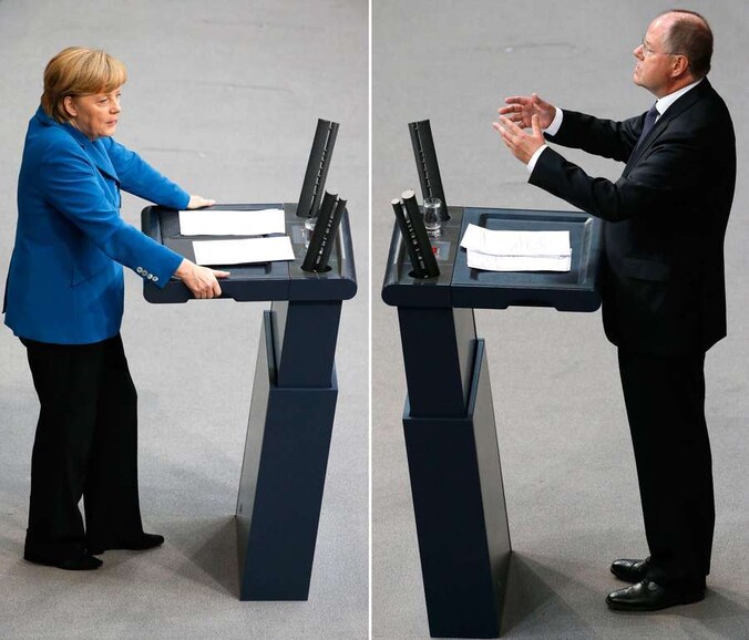Merkel en Steinbrück in debat.
