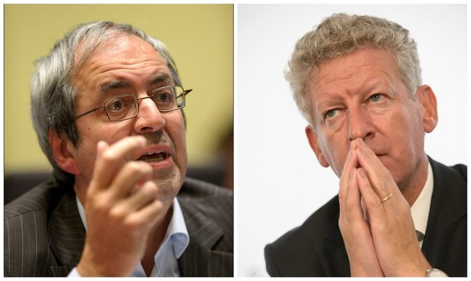 Kamerlid Dirk Van der Maelen (sp.a) en defensieminister Pieter De Crem (CD&amp;V).