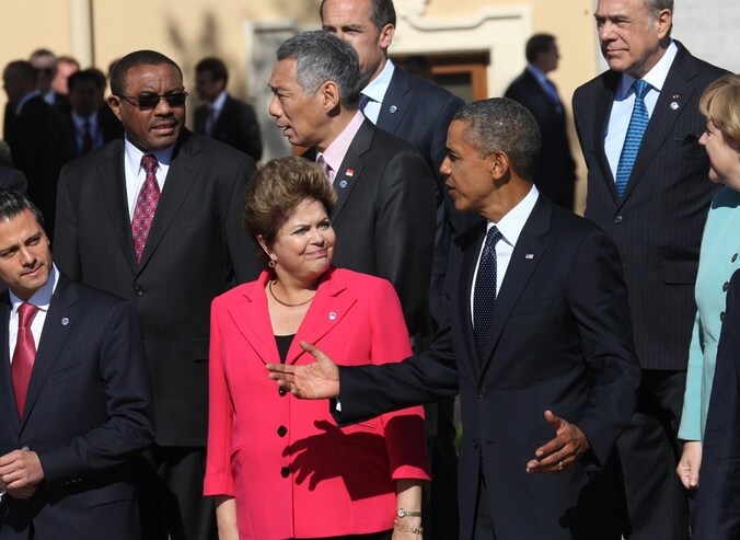 De Braziliaanse president Dilma Rousseff met Obama tijdens de G20-top.