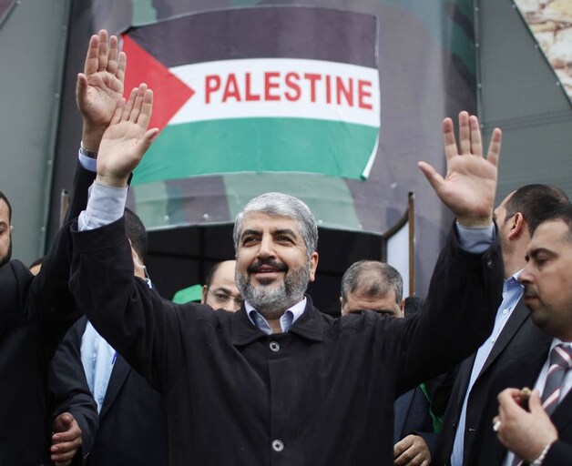 Hamasleider Khaled Meshaal leeft in ballingschap in Egypte en is voor het eerst in Gaza.