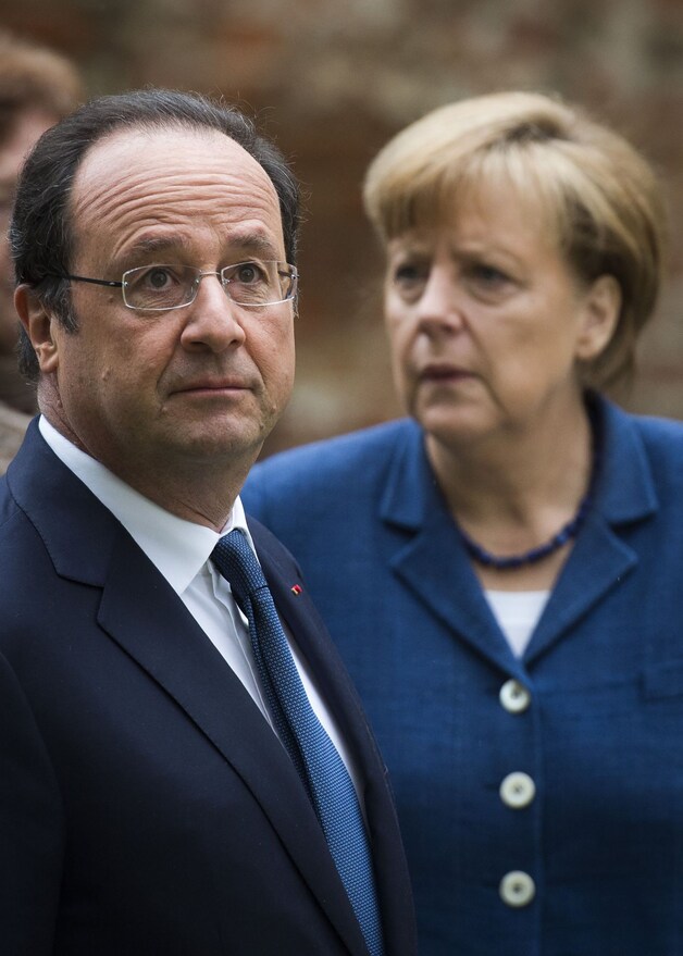 De Franse president François Hollande en de Duitse bondskanselier Angela Merkel.