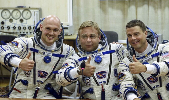 Alexander Gerst, Maxim Suraev en Reid Wiseman.