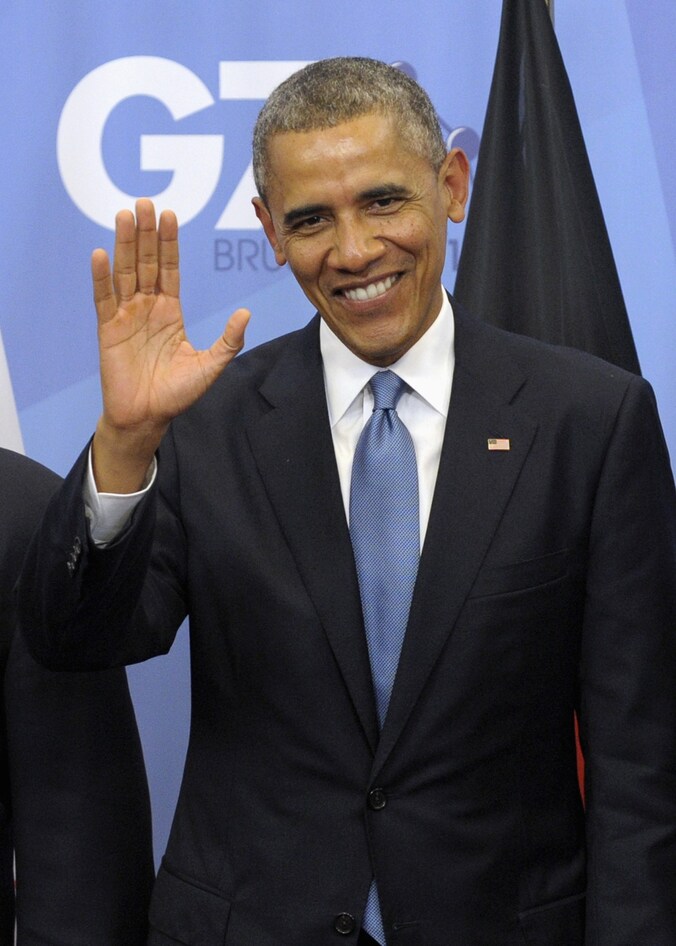De Amerikaanse president Barack Obama aan het einde van de G7-top.