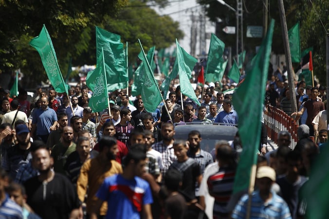 Aanhangers van Hamas demonstreren in Gaza.
